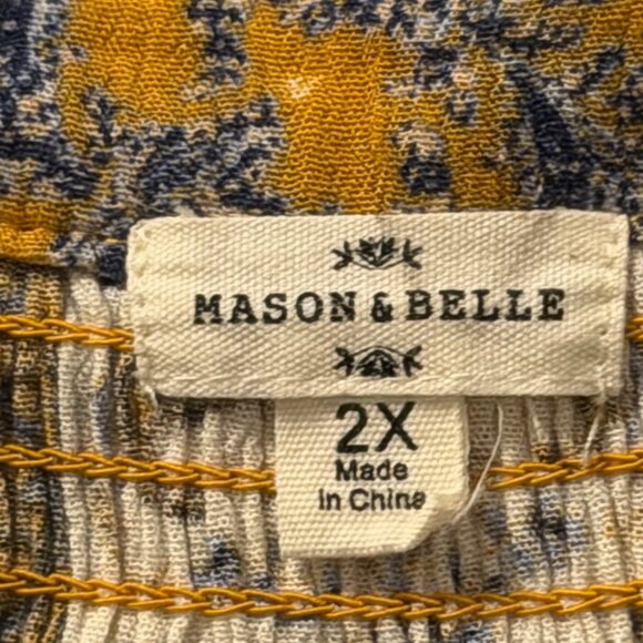 Mason & Belle Paisley Sleeve Blouse Sz 2X Yellow Gray - Picture 2 of 11